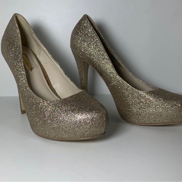 Dorothy Perkins Gold Stiletto Shoes High Heel Court Shoes Sparkly EU39 UK Size 6 - Picture 2 of 9
